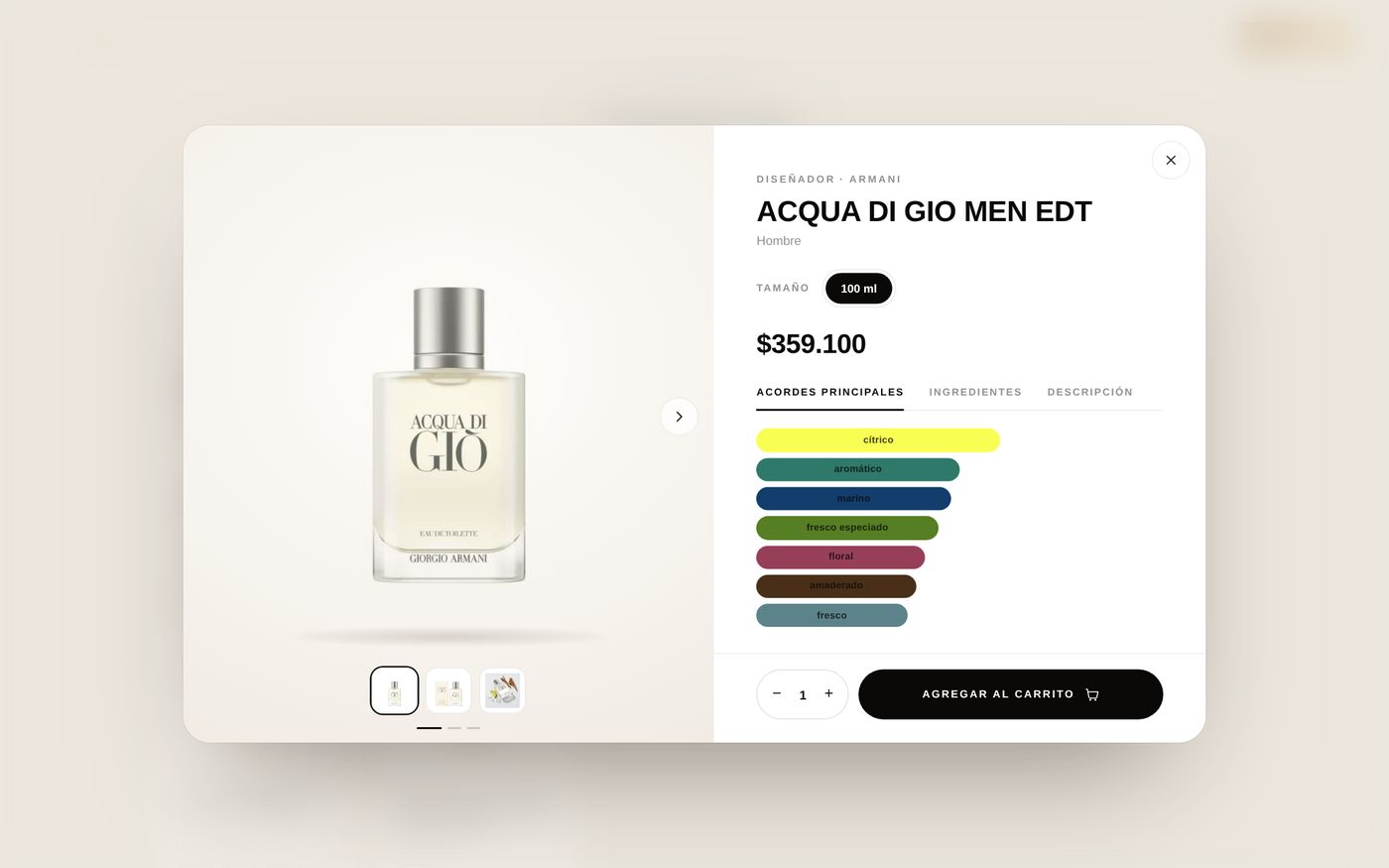 Ficha de producto de M Perfumerie en computadora